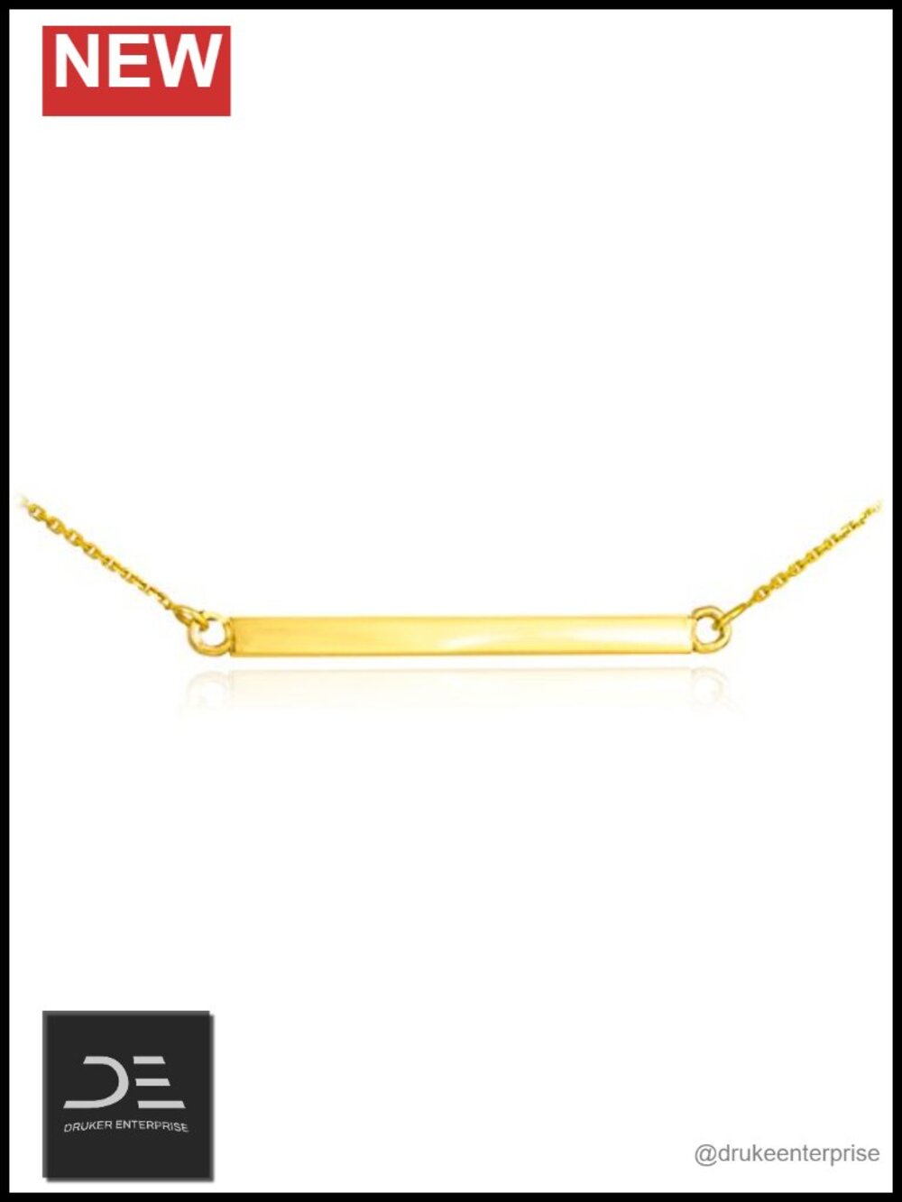 14K Yellow Gold Pendant Necklace Horizontal Bar Rolo Chain Choice 16-22 Inch